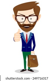 Successful young adult shows that everything is OK, vector illustration