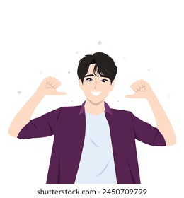 Successful Young asian Business man with high self esteem and confidence. Flat vector illustration isolated on white background