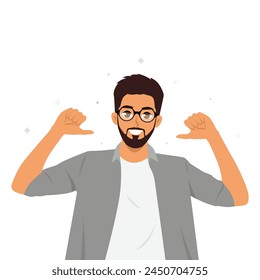 Successful Young Business man with high self esteem and confidence. Flat vector illustration isolated on white background