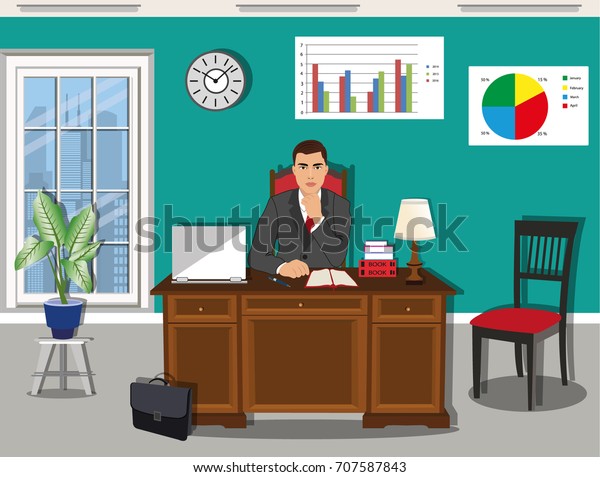 Successful Young Business Man Sitting Desk Stock Vector Royalty