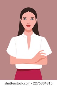Successful young business women with arms crossed vector illustration.