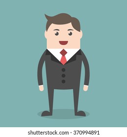 Successful young businessman character standing, front view. Business, success, job, professional, management concept. EPS 8 vector illustration, no transparency