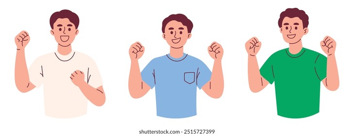 Successful Young Man Clenched Fist Gesture, Showing Strong, Powerful and Confident