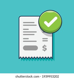 successfully approved payment or bill with a check mark. flat cartoon style