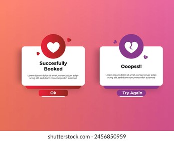 successfully booked and rejected pop up notification. vector
