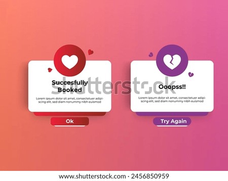 successfully booked and rejected pop up notification. vector