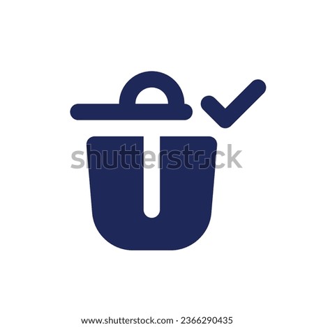 Successfully deleted black pixel perfect solid ui icon. Trash can. Removing confirm. Check mark. Silhouette symbol on white space. Glyph pictogram for web, mobile. Isolated vector image