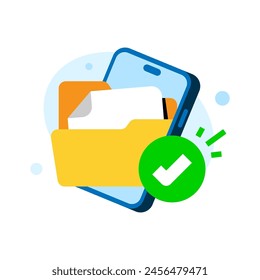 Descargado con éxito en el almacenamiento del teléfono, los archivos están disponibles sin conexión ilustración de concepto de diseño plano.