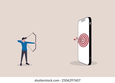 Successfully hitting the target. Man hitting the bullseye thrice with bow and arrow. Vector artwork depicts success, hat trick, accuracy, on target, achievement, perfection, and accomplishment