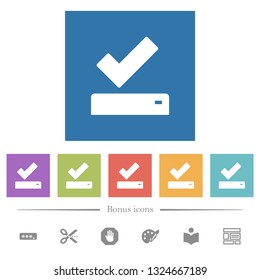 Successfully saved flat white icons in square backgrounds. 6 bonus icons included.