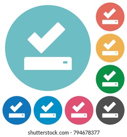 Successfully saved flat white icons on round color backgrounds