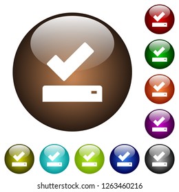 Successfully saved white icons on round color glass buttons