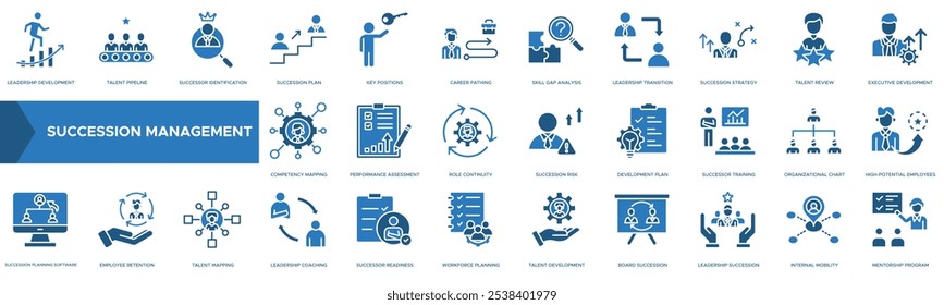 Icono de Gestión de Sucesiones. Desarrollo de Liderazgo, Canalización de Talento, Identificación de Sucesores, Plan de Sucesión y Posiciones Clave