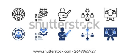 Succession management icon sheet multiple style collection. Talent, High potential, Competency, Development plan, Career path.