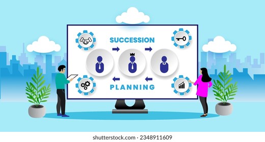 succession planning career development concept With icons. Cartoon Vector People Illustration