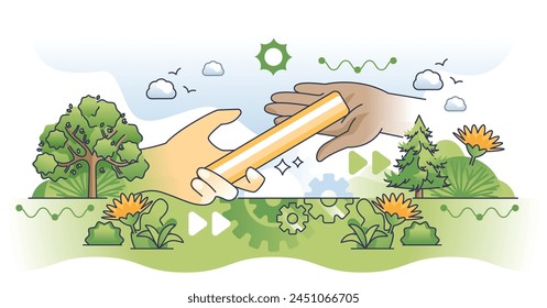 Succession planning for future business pass or receive outline hands concept. Company continuity with successful responsibilities replacement to new leader vector illustration. Unity in competition.