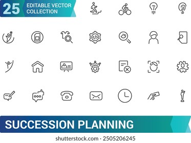 Succession planning icon collection set. Collection and pack of linear web and ui icons. Editable stroke. Vector illustration.