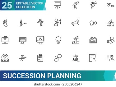 Succession planning icon collection set. Collection and pack of linear web and ui icons. Editable stroke. Vector illustration.