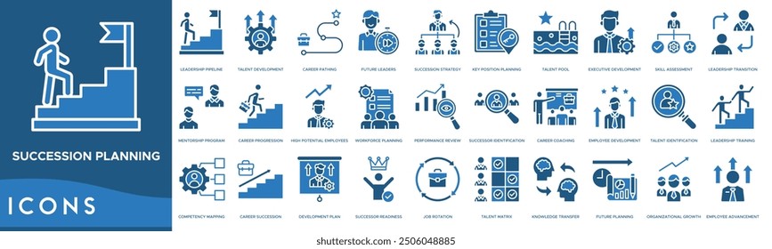 Succession planning icon. Leadership Pipeline, Talent Development, Career Pathing, Future Leaders and Succession Strategy