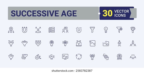 Successive Age simple icon.lined icons set. Includes thin line Generation, chart, senior, old, male, lead and more. Collection for mobile and web apps. Editable vector stroke.