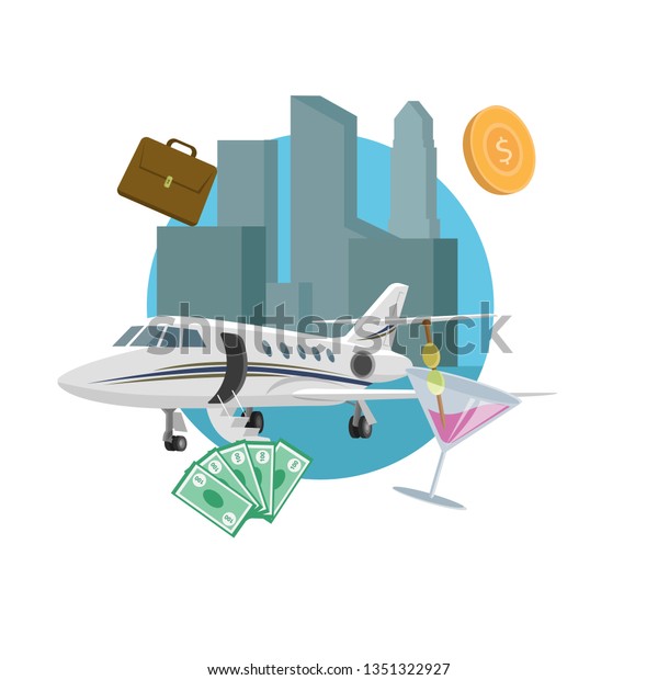 Successlull life vector illustration. Life of\
a wealth person picture. Business trip\
design