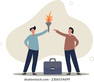 Successor plan, baton pass or transfer to new chosen leader, change new CEO or collaboration to achieve goal and win business competition concept.flat vector illustration.