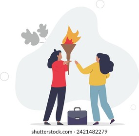 Successor plan, baton pass or transfer to new chosen leader, change new CEO or collaboration to achieve goal and win business competition concept,flat vector illustration.