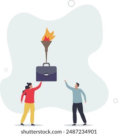 Plan sucesor, pase de bastón o transferencia al nuevo líder elegido, cambio de nuevo CEO o colaboración para alcanzar el objetivo y ganar negocio.diseño plano.ilustración con personas.