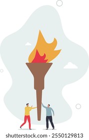 Successor plan, baton pass or transfer to new chosen leader, change new CEO or collaboration to achieve goal and win business competition concept.flat characters.
