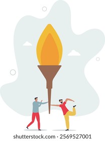 Successor plan, baton pass or transfer to new chosen leader, change new CEO or collaboration to achieve goal and win business competition concept.flat characters.