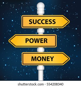 Success,power and money signpost design,clean vector