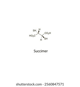 Succimer flat skeletal molecular structure chelator drug used in lead poisoning treatment. Vector illustration scientific diagram.