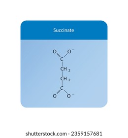 Succinate Dicarboxylic Acid - intermediate in the citric acid cycle Molecular structure skeletal formula on blue background.