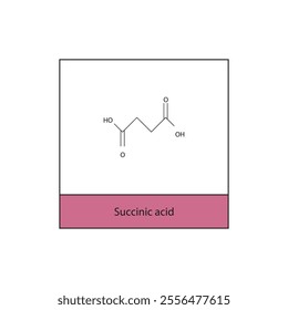 Succinic acid skeletal structure diagram.aliphatic acid compound molecule scientific illustration.