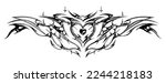 Succubus womb tattoo. Demon heart sigil, 3D chrome metal in triball style. Vector tattoos