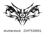 Succubus womb tattoo. Demon heart sigil, 3D chrome metal in triball style. Vector tattoos