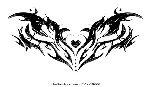 Succubus womb tattoo. Demon heart sigil, 3D chrome metal in triball style. Vector tattoos