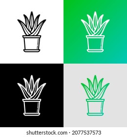 Succulent Aloe vera in pot. Thin line icon. Modern vector illustration of houseplant.