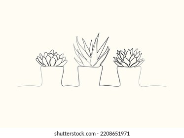 Succulent Assortment one line Zeichnung. minimalistische Liniengrafik