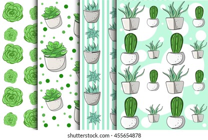 Succulent astrophytum havortia cactus vector floral illustration Floral texture in vector pattern