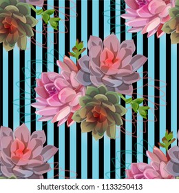 Succulent background in black stripes. Seamless. Vector.