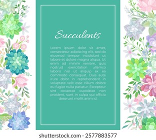 Succulent Banner Design with Fleshy Green Plant and Flora Vector Template