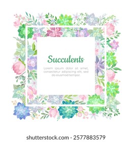 Succulent Banner Design with Fleshy Green Plant and Flora Vector Template