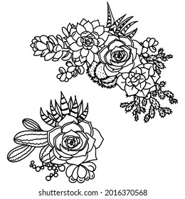 Suculentos ramos. Suculentos dibujados por Vector Hand. Buen conjunto. Cactus sobre un fondo blanco. Ilustraciones de las plantas del desierto. Arreglos florales.