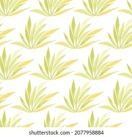 Suculento arbusto patrón amarillo sin fisuras sobre fondo blanco. Ilustración vectorial Sale del patrón. Fondo Interminable. Sin mar, el aloe verde tropical deja un patrón sin fisuras. Planta exótica. Diseño de verano.