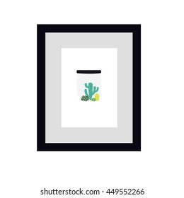 Succulent and cactus  in frame .Decorative houseplant. Vector illustration.
