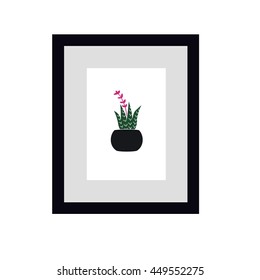 Succulent and cactus  in frame .Decorative houseplant. Vector illustration.
