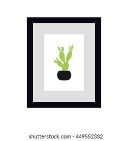 Succulent and cactus  in frame .Decorative houseplant. Vector illustration.
