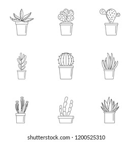 Succulent cactus icon set. Outline set of 9 succulent cactus vector icons for web design isolated on white background