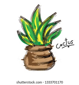 Succulent or cactus plant with vector illustration set. Cactus Collections Set.